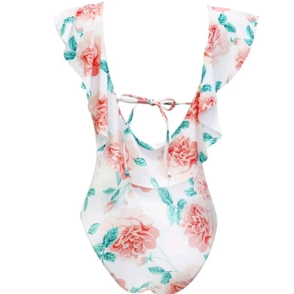 New Festival Roses Print Plunge Front Swimsuit